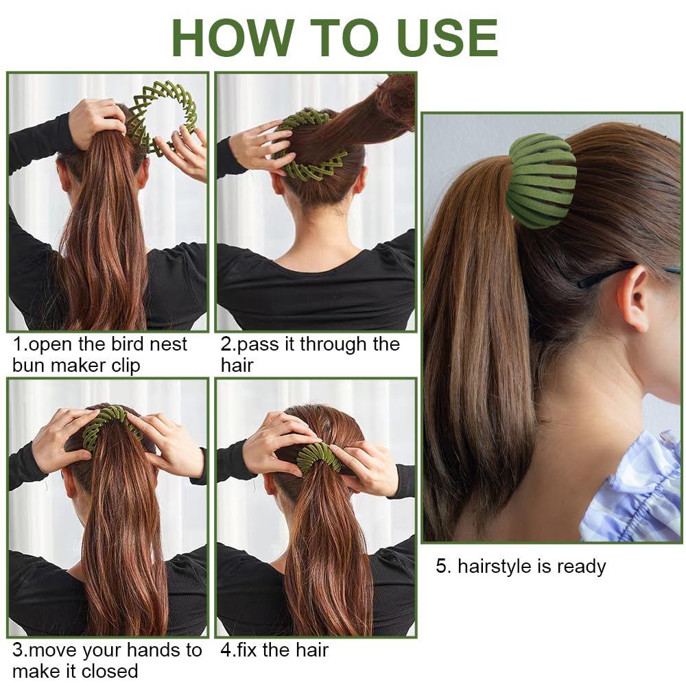 Birds Nest Hair Clips - Hair Claw Clamps Bun Makers Expandable Ponytail Holder Comb Hair Bands Hair Accessory for Women Ponytail Holders Claw Clips