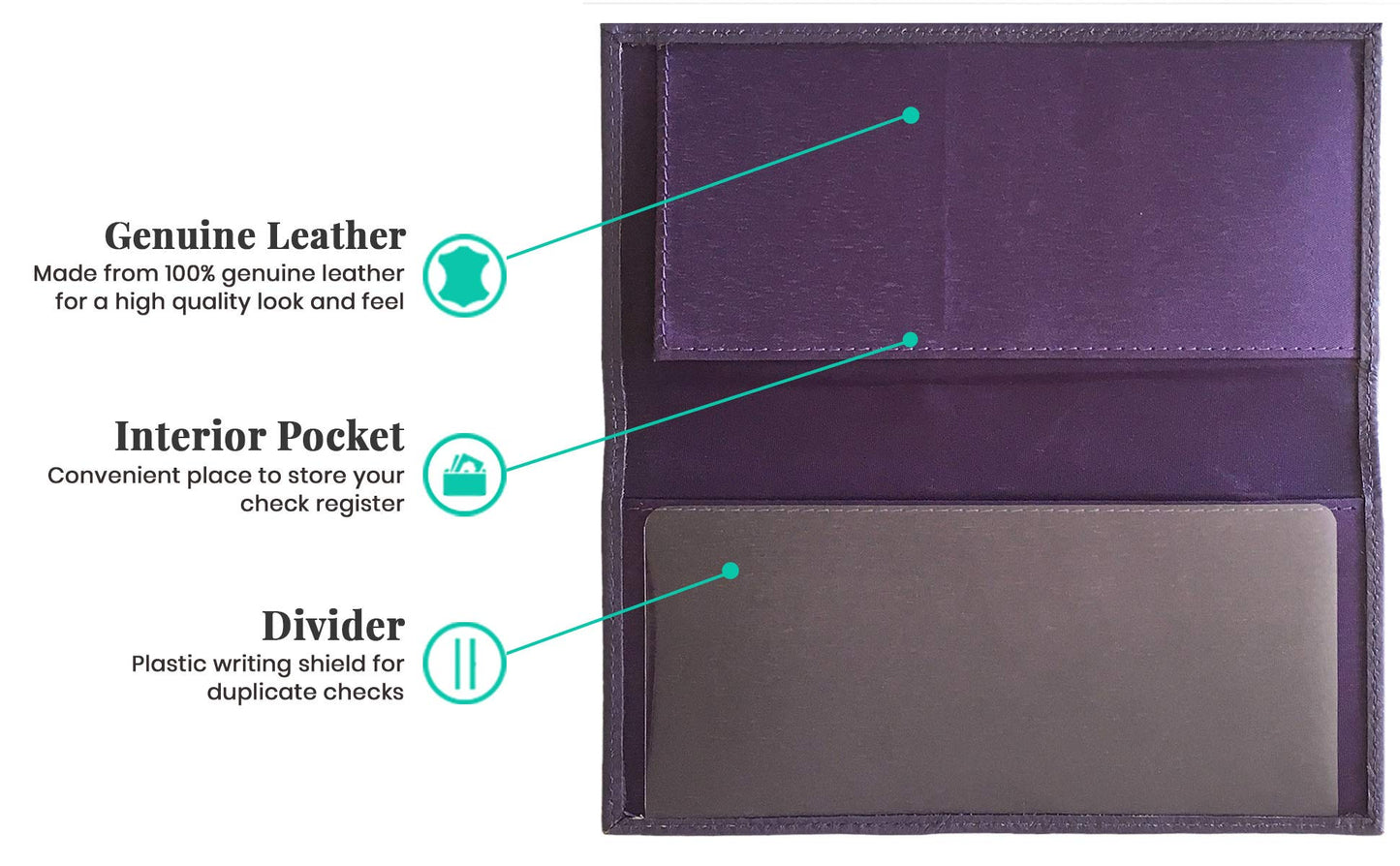 123 Cheap Checks Purple Basic Genuine Leather Checkbook Cover For Men & Women