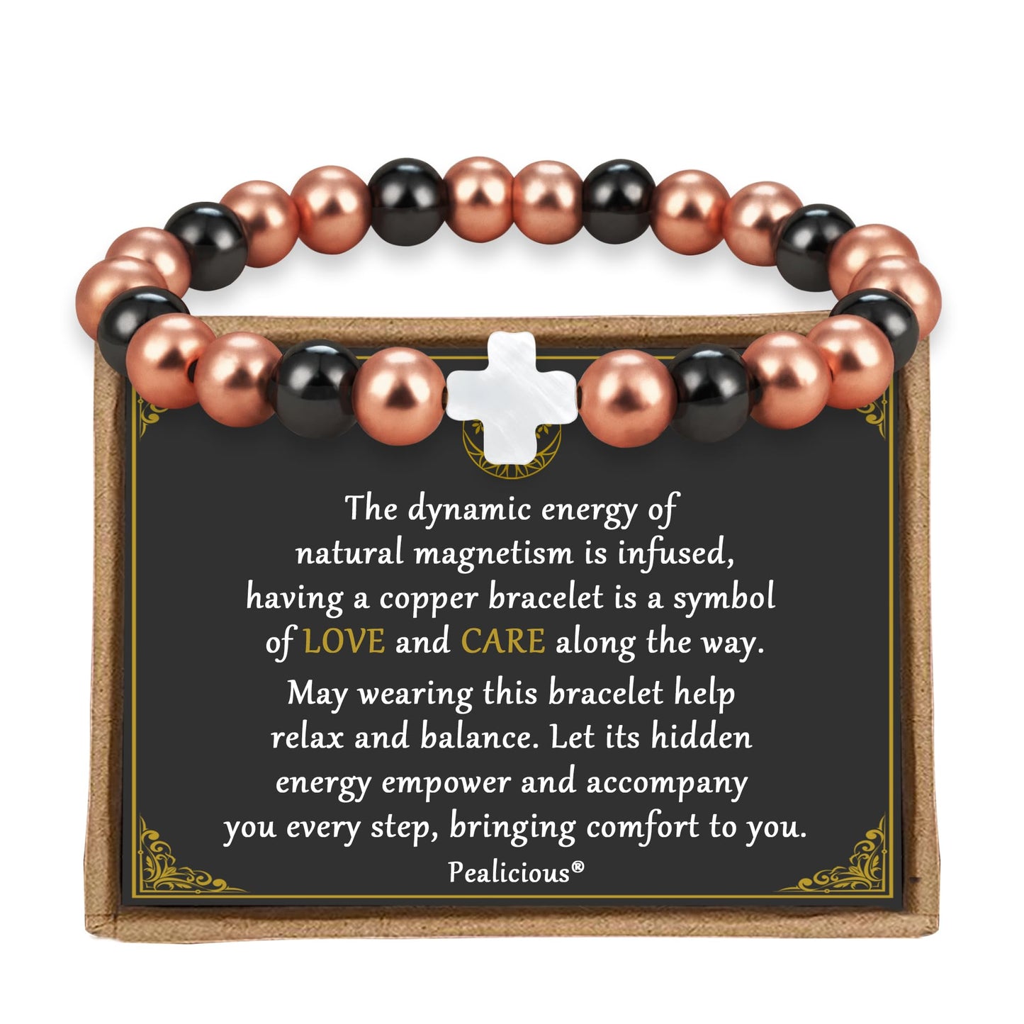 PEALICIOUS Copper Bracelet for Women and Men, 8MM Cross Copper Magnetic Bracelets with 3500 Gauss Magnetic Bead as Christian Jewelry for Mom, Cooper Hematite Jewelry as Mother Day Gift for Parents