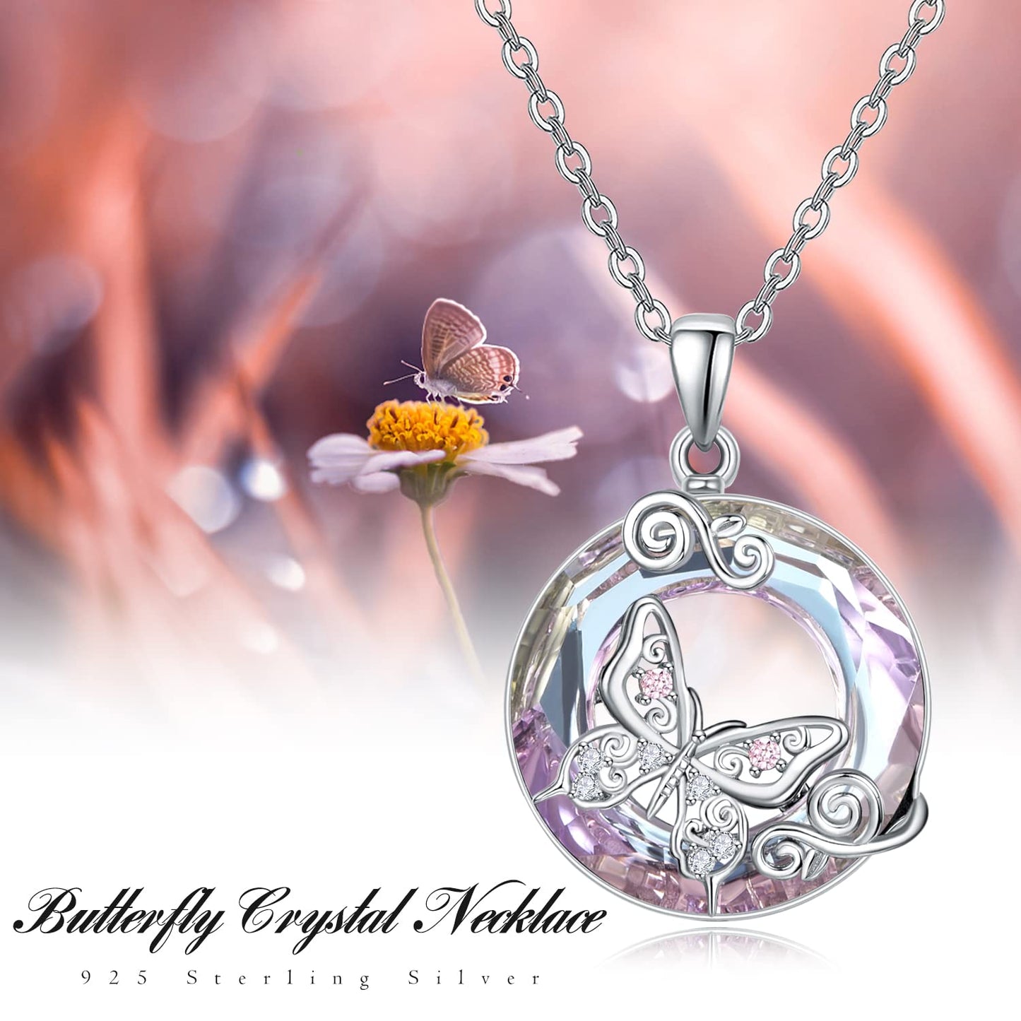 AENEAS Butterfly Necklaces for Women Sterling Silver Pendant Purple Crystal Gifts Jewelry for Women Birthday Anniversary