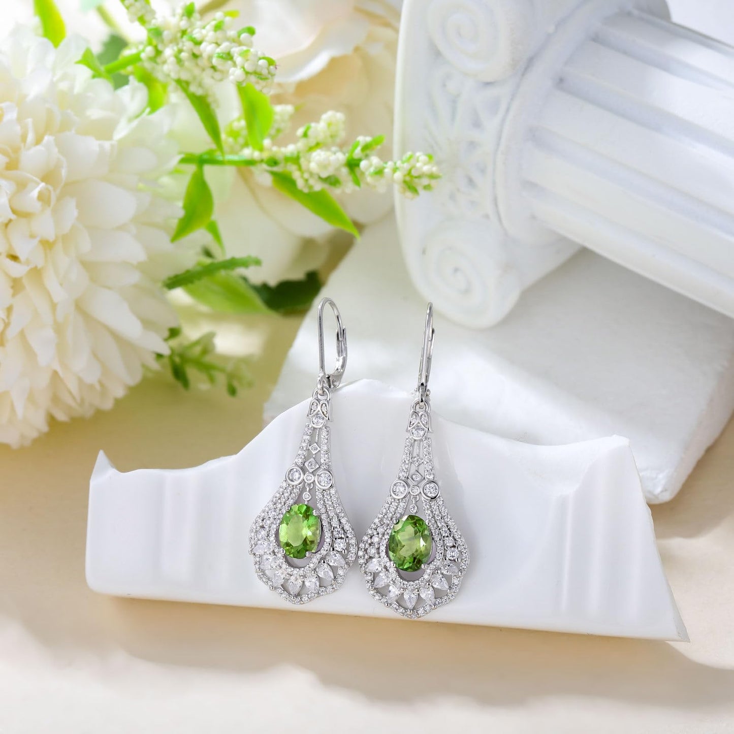 Lvoryance 1.5CT Genuine Peridot Earrings 925 Sterling Silver 6mm * 8mm Oval Cut August Birthstone Drop Earrings for Women