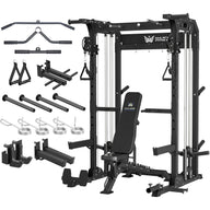 MAJOR FITNESS F22 Power Rack with Weight Bench – 1600lbs All-in-One Squat Rack with Cable Crossover, Dual Pulley, Heavy-Duty Steel Frame, Attachments & Storage for Home Gym Strength Training, Black