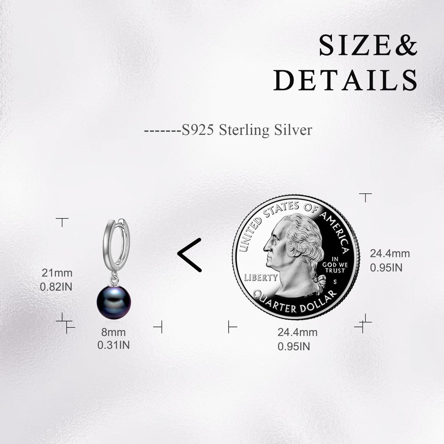 925 Sterling Silver Black Pearl Hoop Earrings Dangle Drop Jewelry Gifts for Women (Black Pearl)