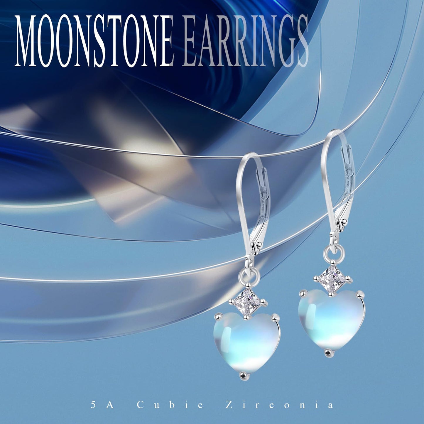 Teardrop Leverback Drop Dangly Earrings, 925 Sterling Silver with Heart Moonstone Hypoallegenic for Sensitive Ears Jewelry Gift for Women Girlfriend with Gift Box