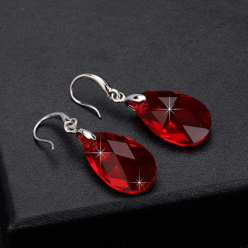 Austrian Crystal Teardrop Dangle Hook Earrings for Women 14K Gold Plated Hypoallergenic Jewelry (Red)