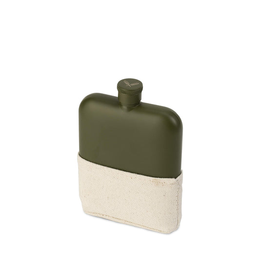 Foster & Rye Flask Whiskey Men-Stainless Steel Alcohol Matte Army Green with Canvas Wrap-6oz Set of 1, 6oz