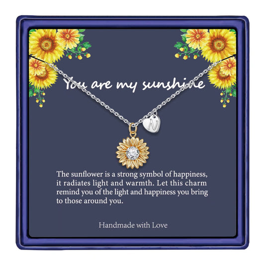 MONOZO Initial Sunflower Necklace for Women Trendy, 14k Gold Plated Sunflower Necklace Pendant CZ Heart Letter Initial Necklace You Are My Sunshine Gifts Sunflower Jewelry N