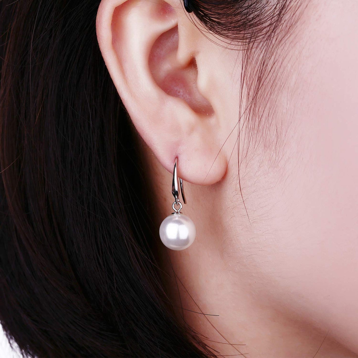 Han han Pearl Dangle Earring for Women 925 Sterling Silver Drop Earrings 10MM