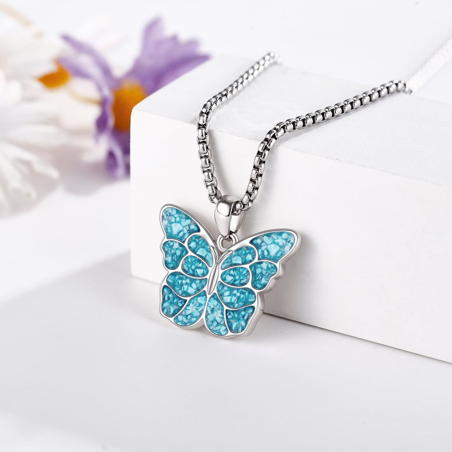 HKPATOP Butterfly Necklaces 925 Sterling Silver Turquoise Butterfly Pendant Necklace Butterfly Jewelry Gifts for Women