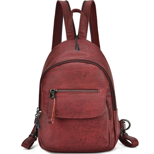 FANCELINE Small Backpack Purse for Women Fashion PU Leather Backpack Convertible Ladies Sling Bag Red Wine