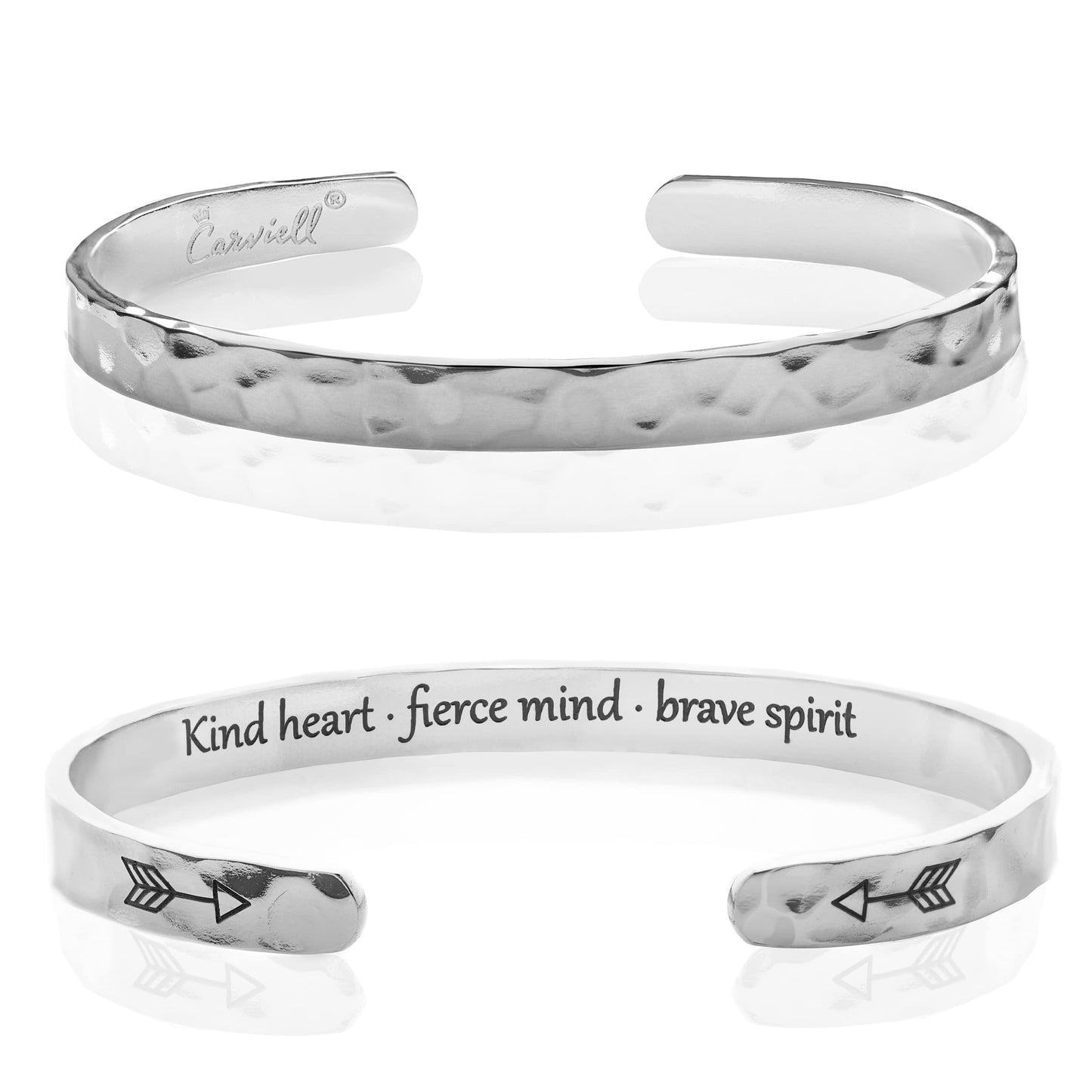 Carviell Silver Bracelet, Inspirational Gifts for Women, Hammered Stainless Steel, Be Brave, Gifts for Sister, Daughter, Granddaughter, Teens, Cousin, Friends