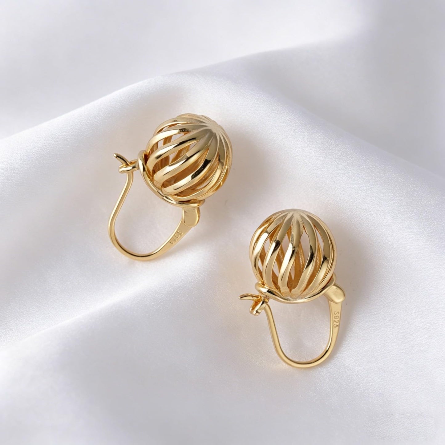 OwMell Elegant 925 Sterling Silver Pearl Drop Earrings Dangle Stud Silver Plated Earrings for Women Large Size 12mm - Hollowed Ball Gold
