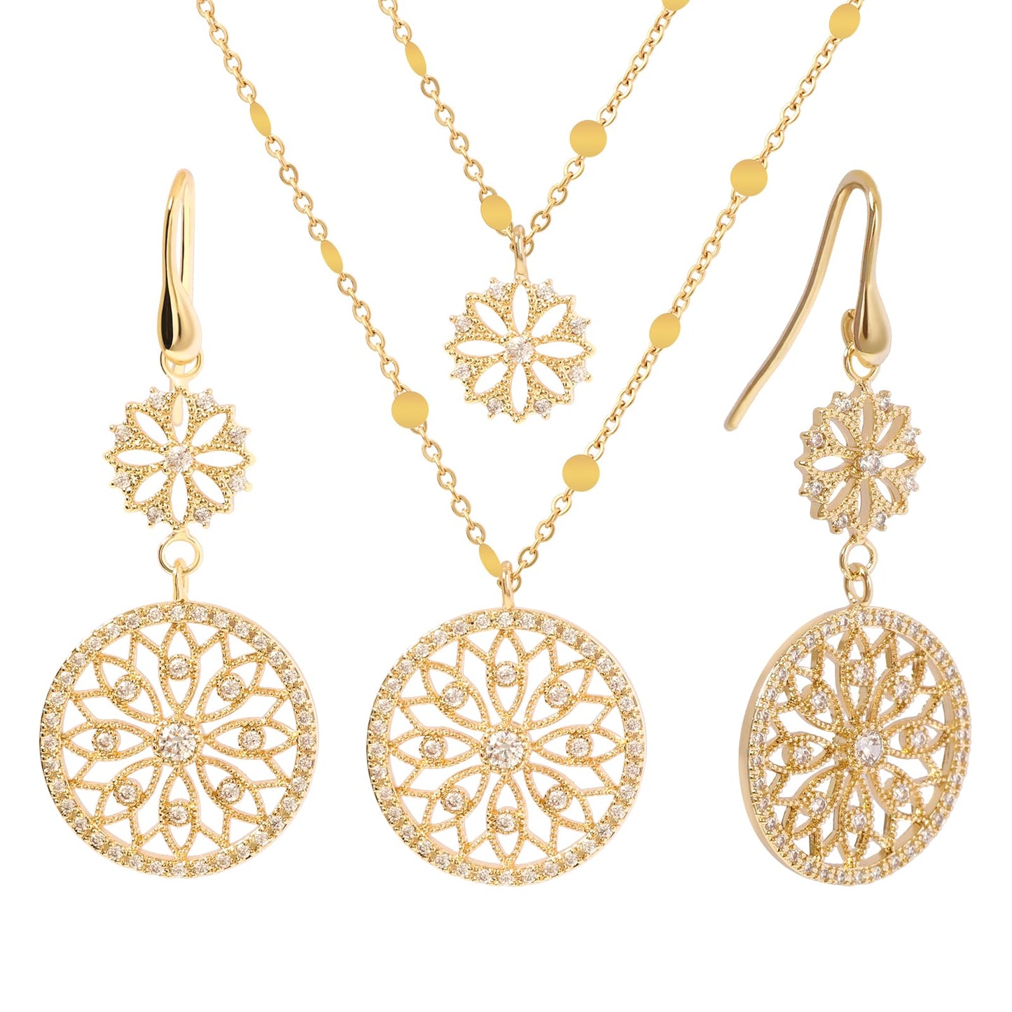 TaYolnFaSo Boho Round Hollow Flower Jewelry Set Double Layer Flower Choker Necklace Earrings Set Wedding Jewelry Gift for Women