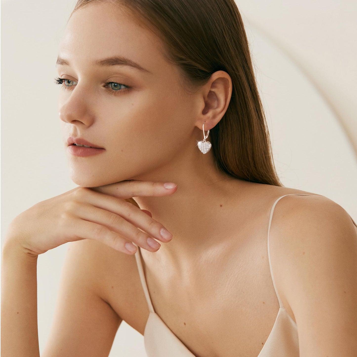 Sterling Silver Dangle Earrings, ALEXCRAFT Heart Dangling Drop Earring for Women Trendy Hypoallergenic 925 Sterling Silver Leverback Earings Cubic Zirconia Heart Dangle Earrings for Women Lady