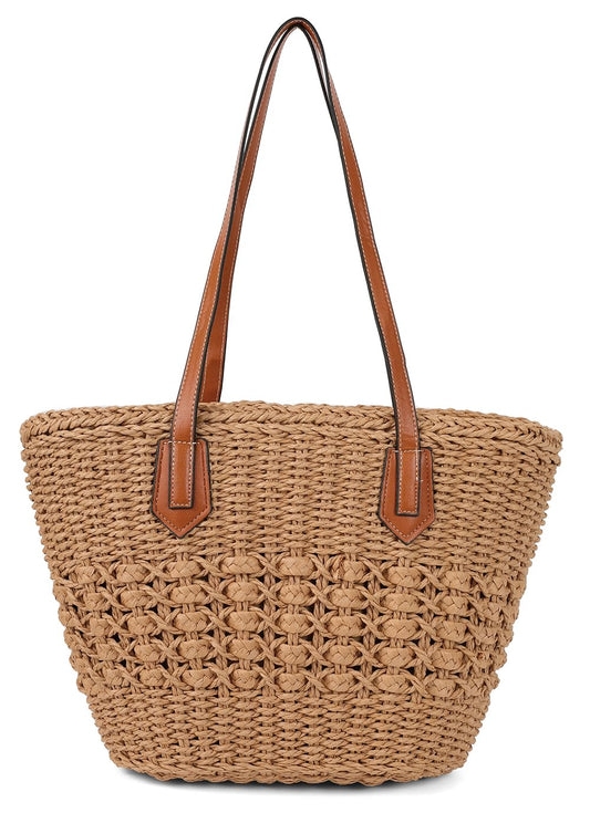 Women's Straw Shoulder Bag Large Rattan Woven Totes Summer Travel Beach Handbag Handmade Top Handle Purse