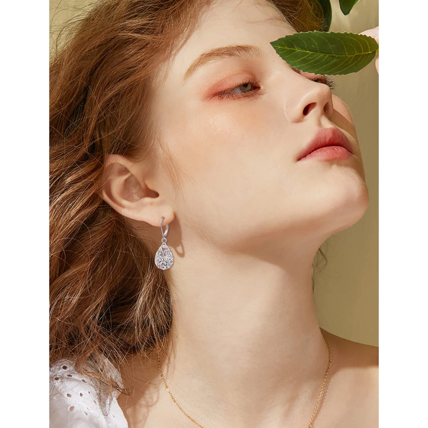 SHAOAN 925 Sterling Silver Filigree Dangle Drop Earrings Flower Cherry Leverback Earrings for Women Jewelry for Mother’s Day