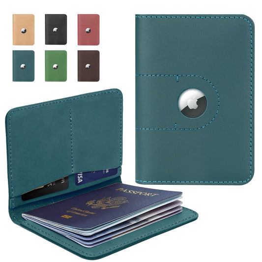ALLIVE Passport Holder for Travel, Genuine Leather Passport Holder with AirTag Slot for Women and Men, Passport Cover Wallet Travel Must Haves Airport Essentials,Travel Gifts, Blue