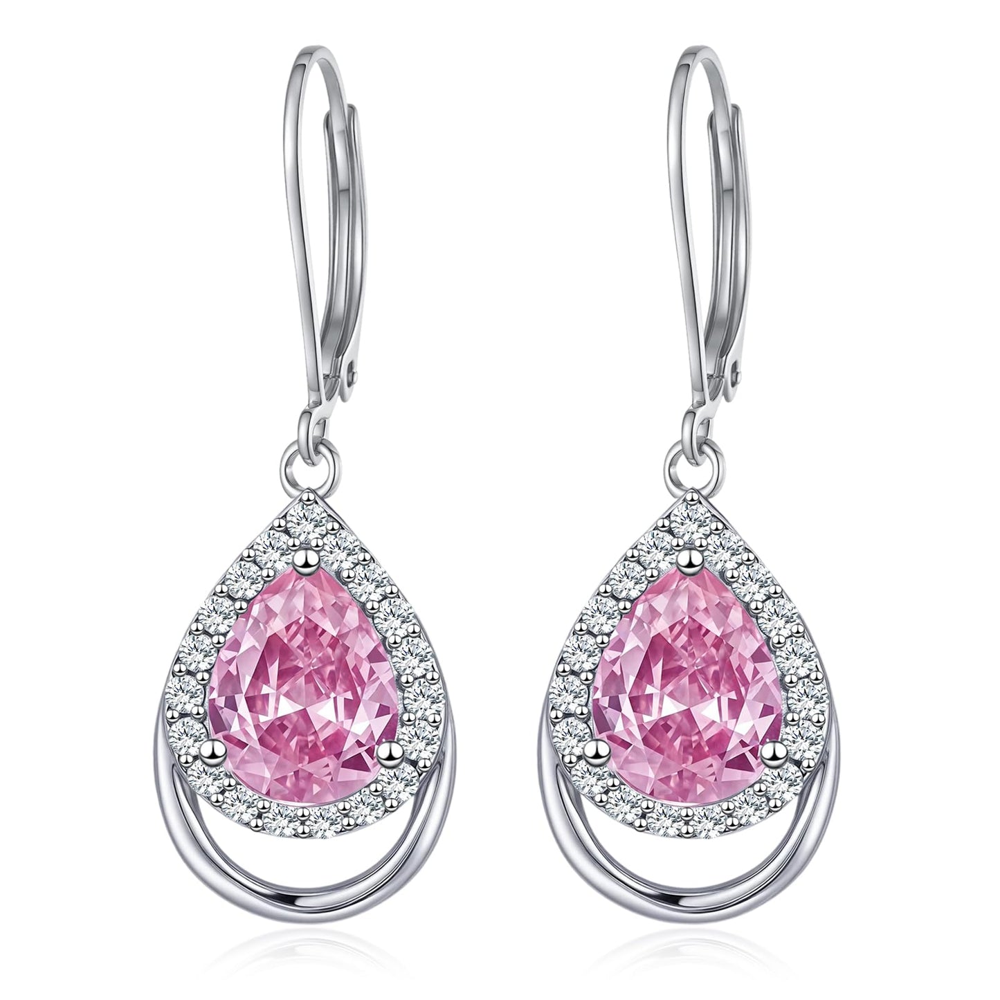 Pink Earrings for Women Sterling Silver Hot Pink Birthstone Teardrop Dangle Drop Jewellry Wedding Engagement Christmas Gifts for Women Her Wife fiancée