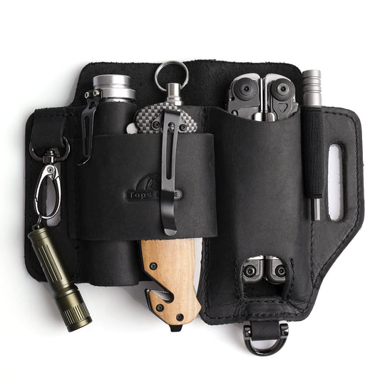 Topstache Leather Multitool Sheath,EDC Belt Organizer for Work and Daily Use,Leatherman Sheath,EDC Pocket Organizer for Flashlight and Multitool,Gifts for Men,Leather Sheath for Multitool