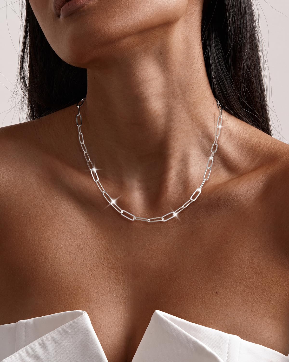 MBW Silver Chain Necklace, Simple 925 Sterling Silver Paperclip Necklaces for Men Trendy 20in Long Minimalist Chunky Thick Waterproof Fashion Link Necklace Jewelry Gifts for Women