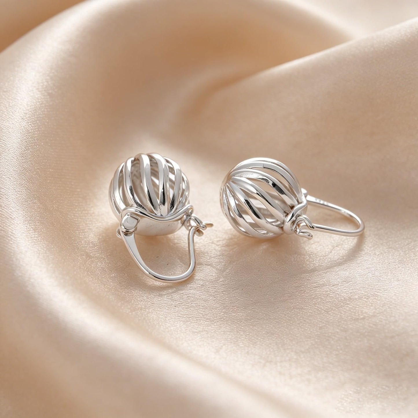 OwMell Elegant 925 Sterling Silver Pearl Drop Earrings Dangle Stud Silver Plated Earrings for Women Large Size 12mm - Hollowed Ball Silver