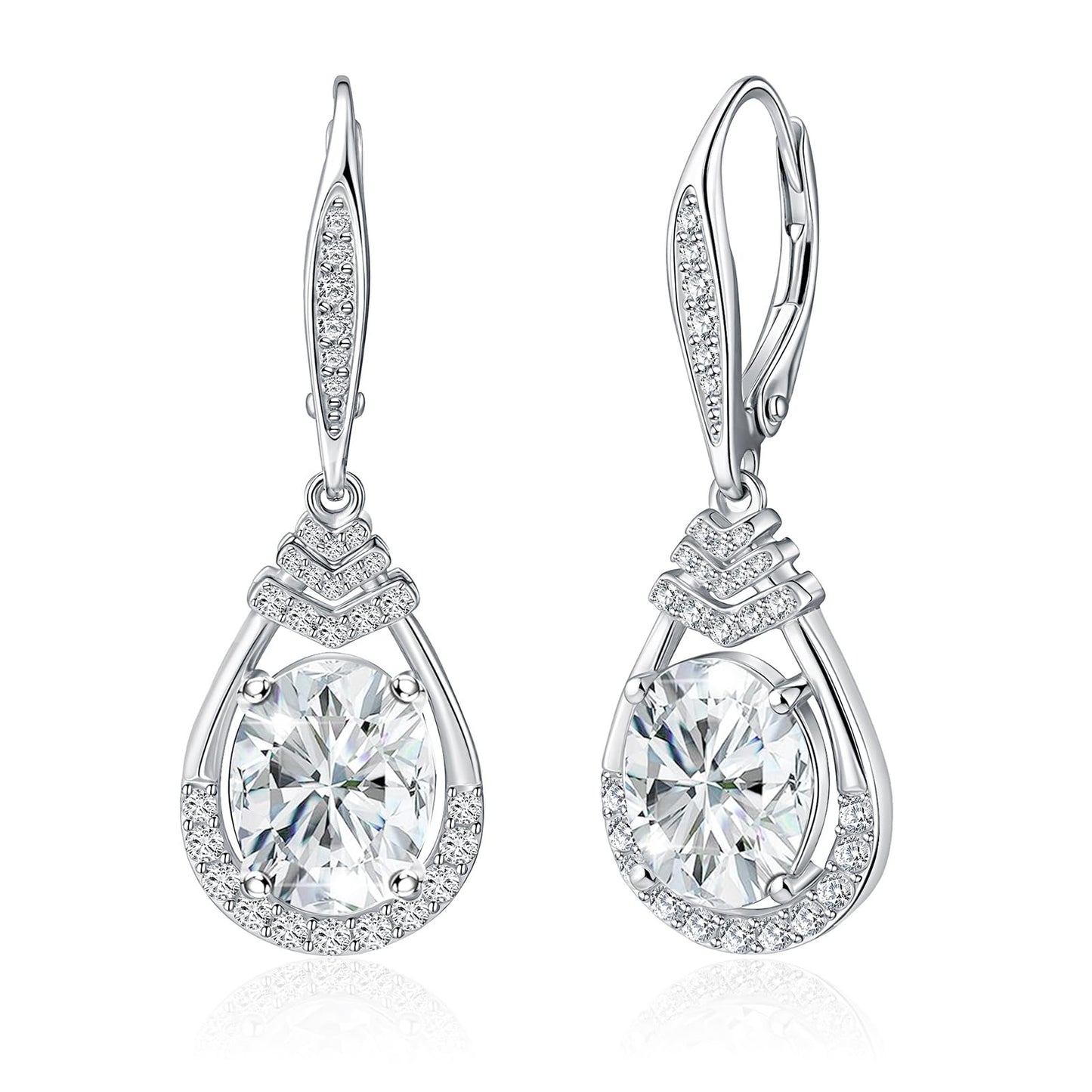 Sparkling Bride Wedding Earrings S925 Sterling Silver April Birthstone Dangle Earrings for Women Synthetic Diamond CZ Sterling Silver Teardrop Leverback Drop Earring Jewelry Birthday Gifts for Mom