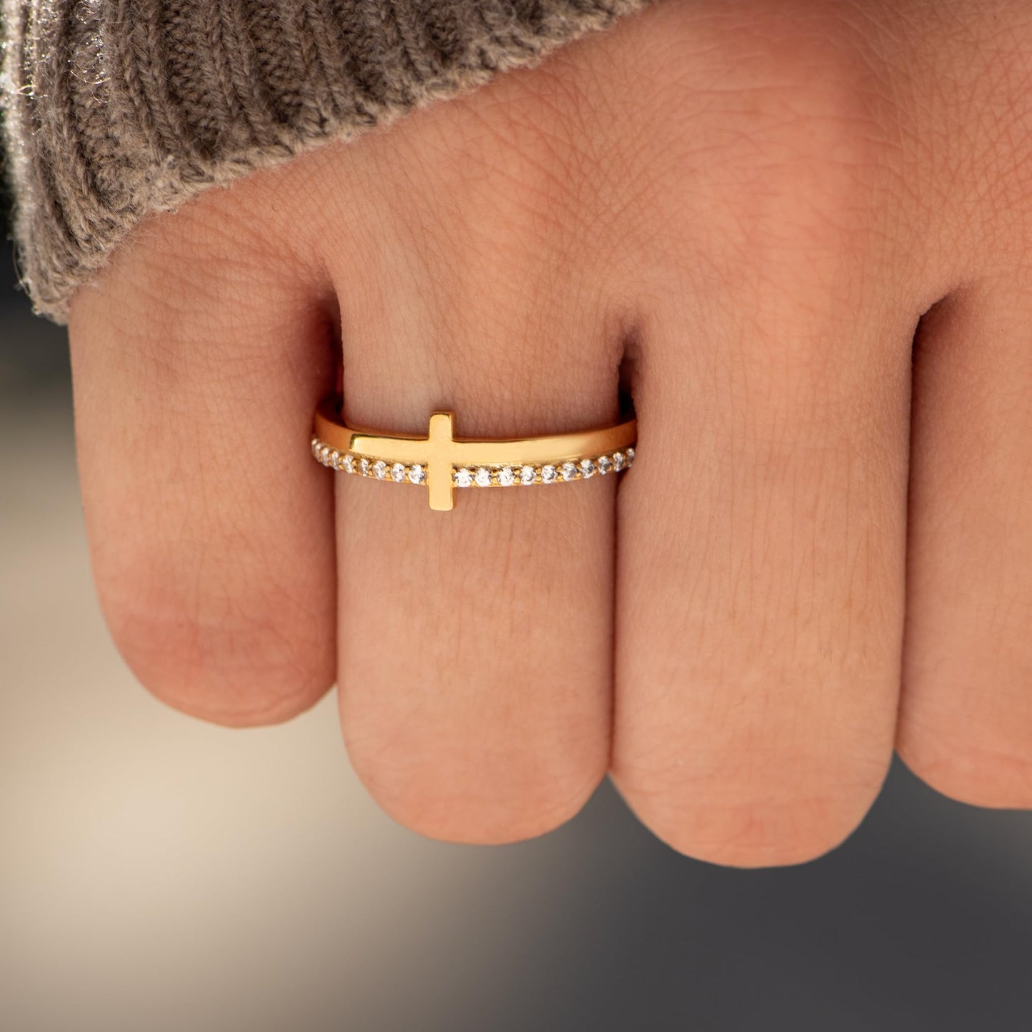 STORYJEWELLERY Gold Plated Cross Rings for Women, Purity Ring, Christian Ring, Christian Jewelry, Confirmation Gifts, Baptism Gifts, Size 8