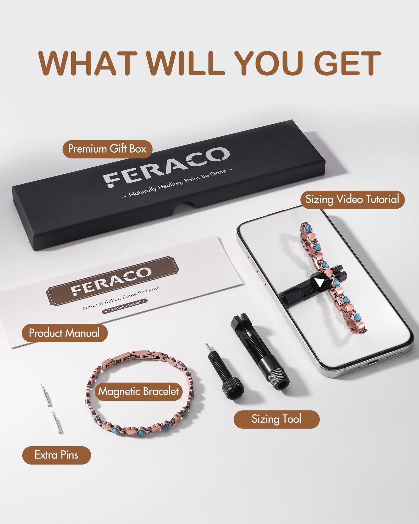 Feraco Pure Copper Bracelets for Women, Ultra Strength Magnetic Bracelet with 3800 Gauss Magnets & Natural Turquoise & Stones, Adjustable, Jewelry Gift (Ocean Heart)