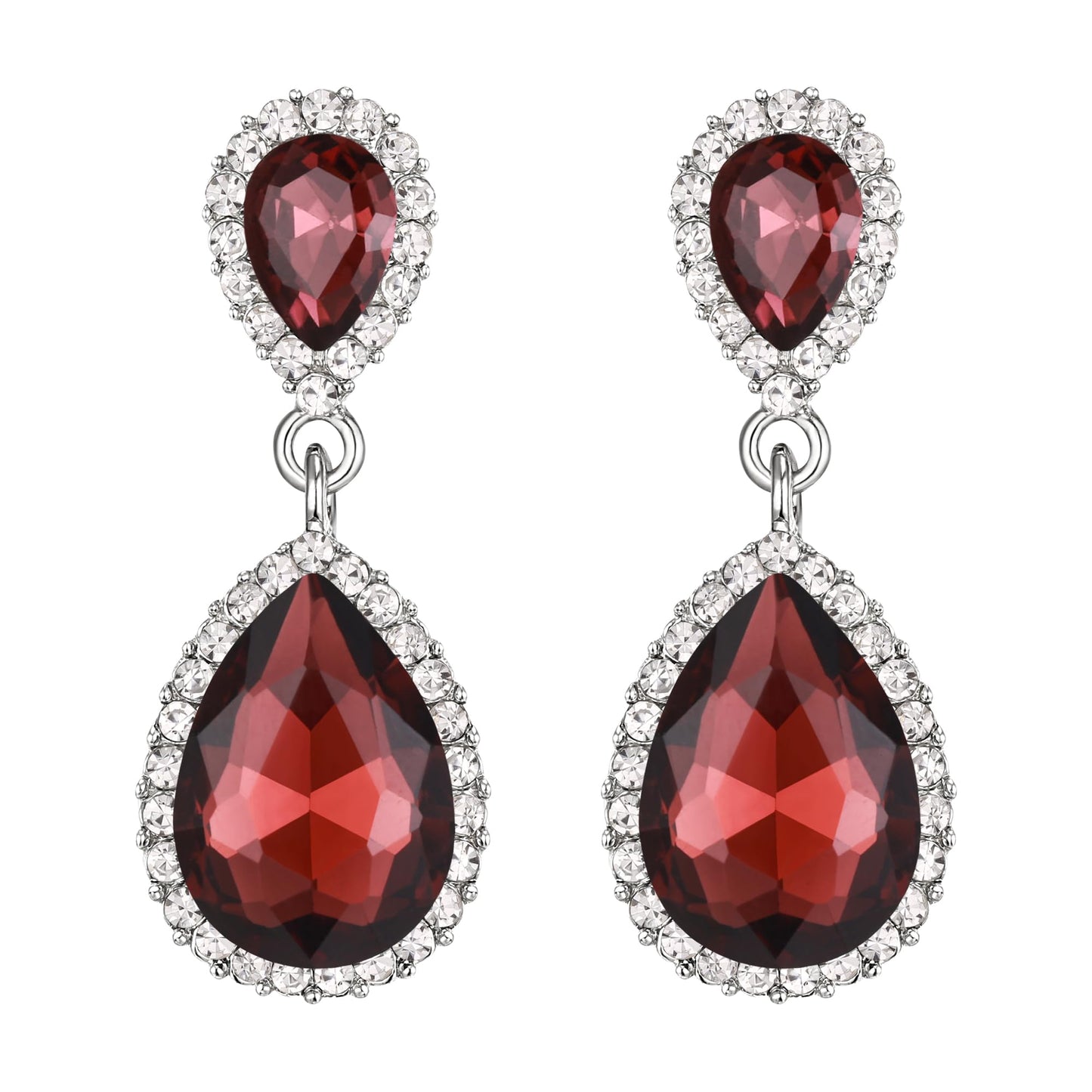 EVER FAITH Women's Austrian Crystal Wedding Tear Drop Dangle Earrings Purple Silver-Plated-Base