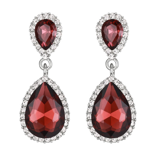 EVER FAITH Women's Austrian Crystal Wedding Tear Drop Dangle Earrings Purple Silver-Plated-Base