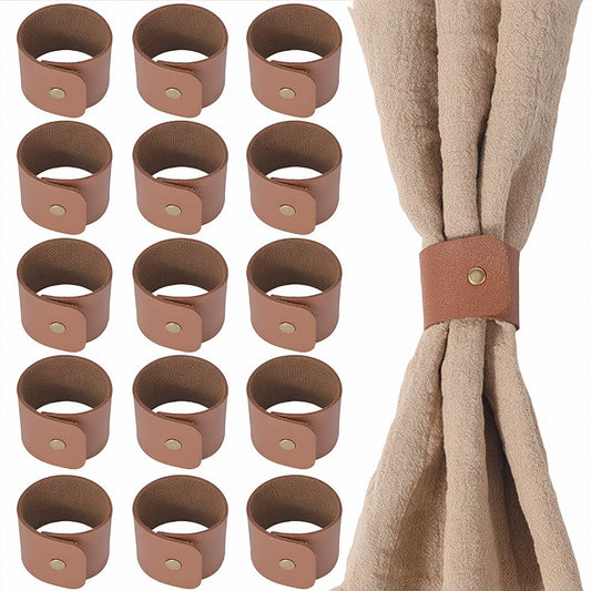 CALFOVERA 12PCS Brown PU Leather Napkin Rings Rustic Buckle Napkin Holder Vintage Leather Serviette Rings Handmade Table Decoration for Wedding Birthday Receptions Family Gatherings Dinner Party