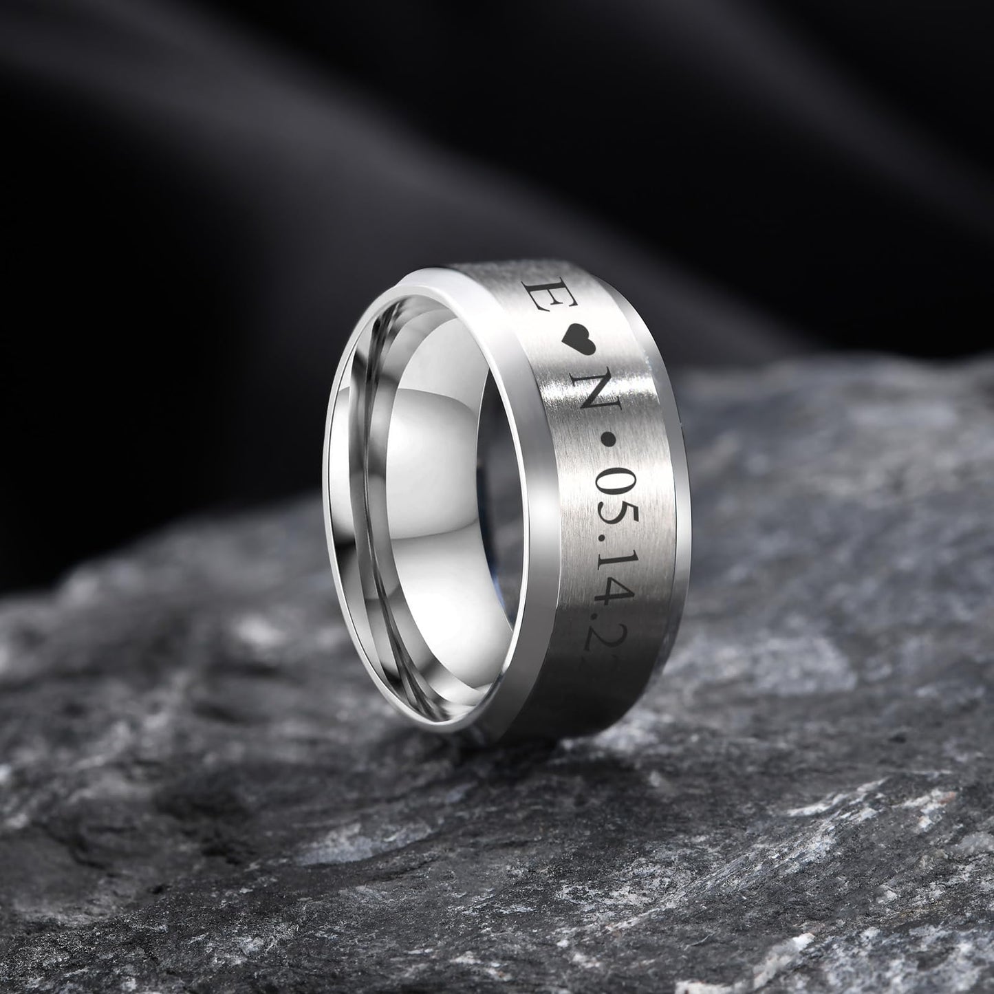 VNOX Customize Personalized Name Date LOVE 8MM Stainless Steel Simple Matte Brushed Finish Wedding Band Engagement Rings for Men Women,Size 12,Silver