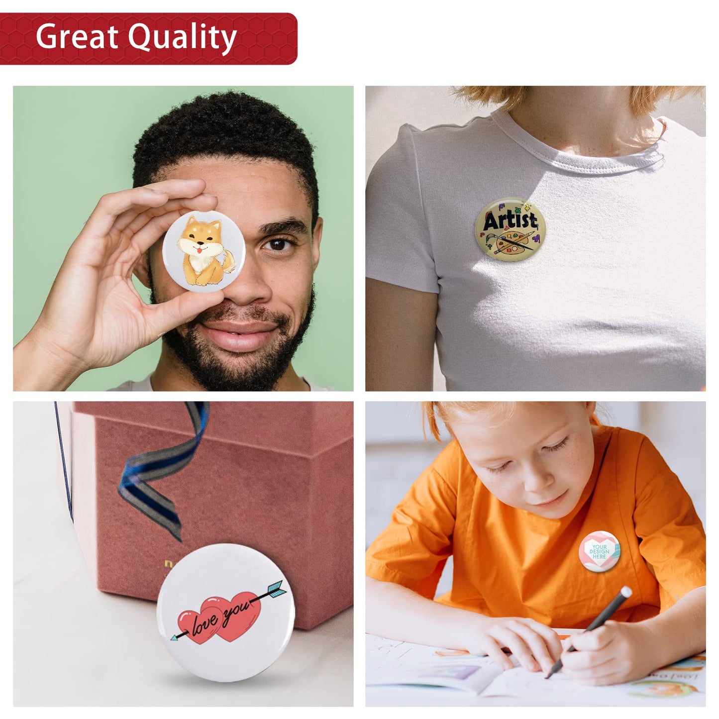 Onemorello 200 Sets Button Maker Supplies, 0.98 inch / 25mm Button Parts Buttons Supplies, Approx. 1 in Blank Badge Parts with Blank Paper for Buttons Maker Machine Pin Maker Press
