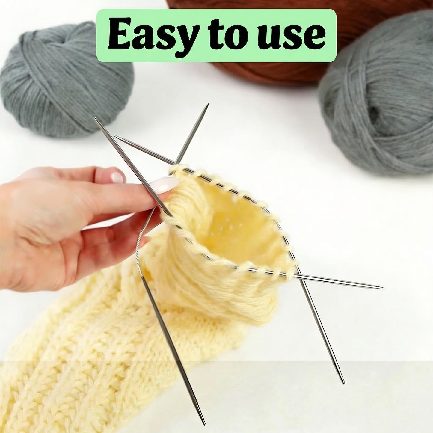 18 Pcs Stainless Steel Circular Knitting Needles Set, Crazy Trio Style Sock Knitting Needles for Hats & Gloves, Sizes 2–4.5 mm, Complete Crochet & Knitting Set for Beginners