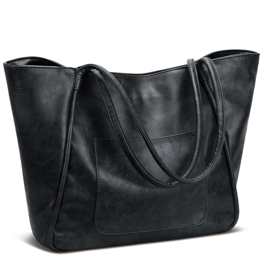 KKXIU Large Tote Bag for Women with Zipper Work Travel Purse and Handbags - Black