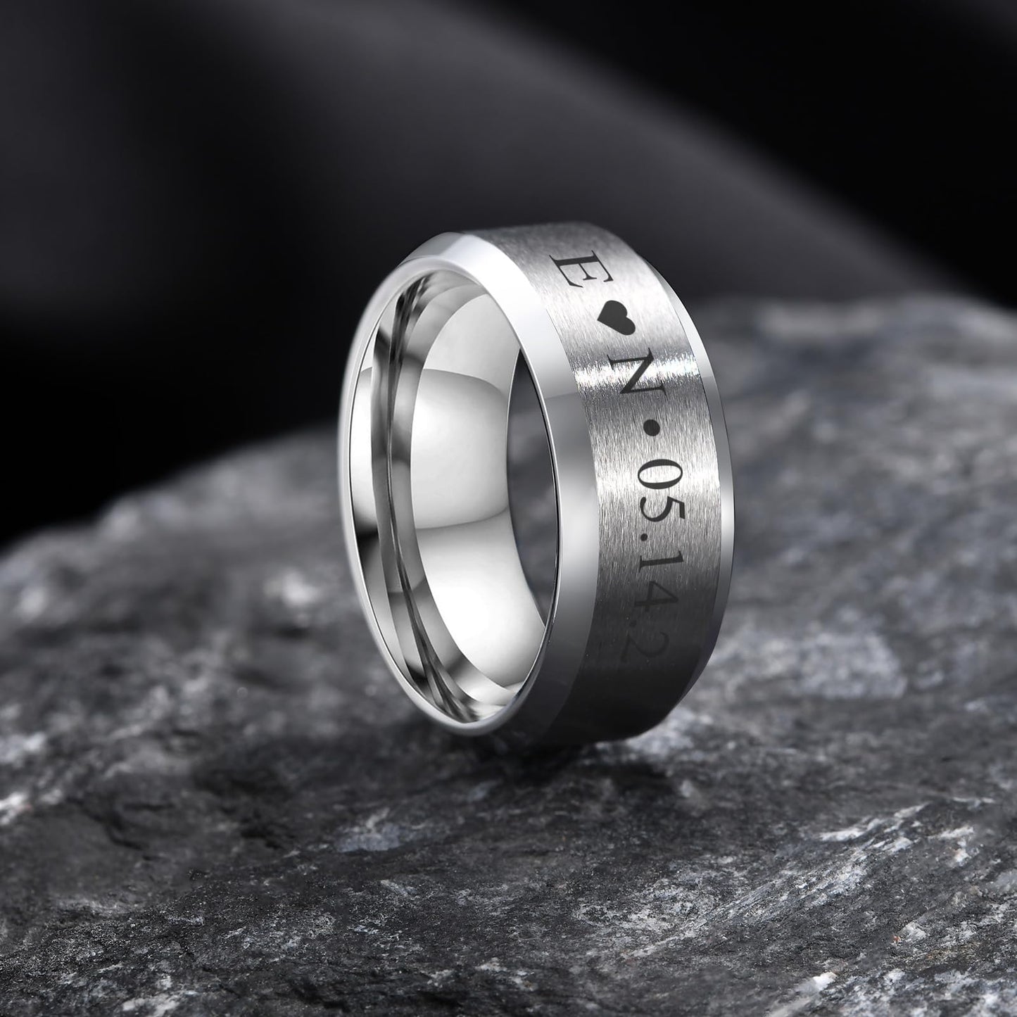 VNOX Mens 8mm Brushed Matte Tungsten Carbide Classical Simple Plain Personalized Custom Name Date Wedding Band Wedding Engagement Ring,Silver,Size 9