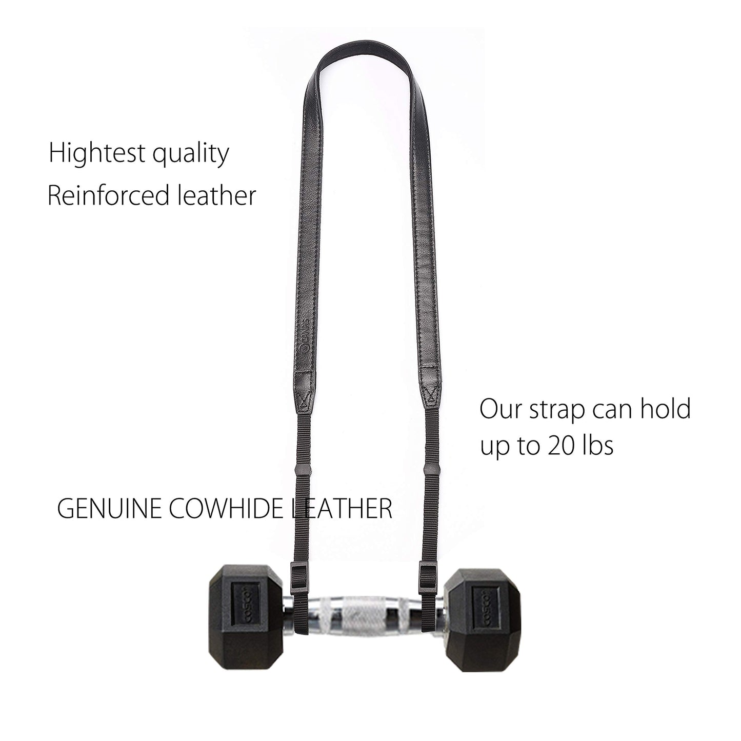 CANPIS CP008 Leather Camera Shoulder Neck Strap compatible with Canon Nikon Leica Fuji Sony Olympus etc. Black Color, Adjustable Length, Slim with Flocking Comfortable Pad