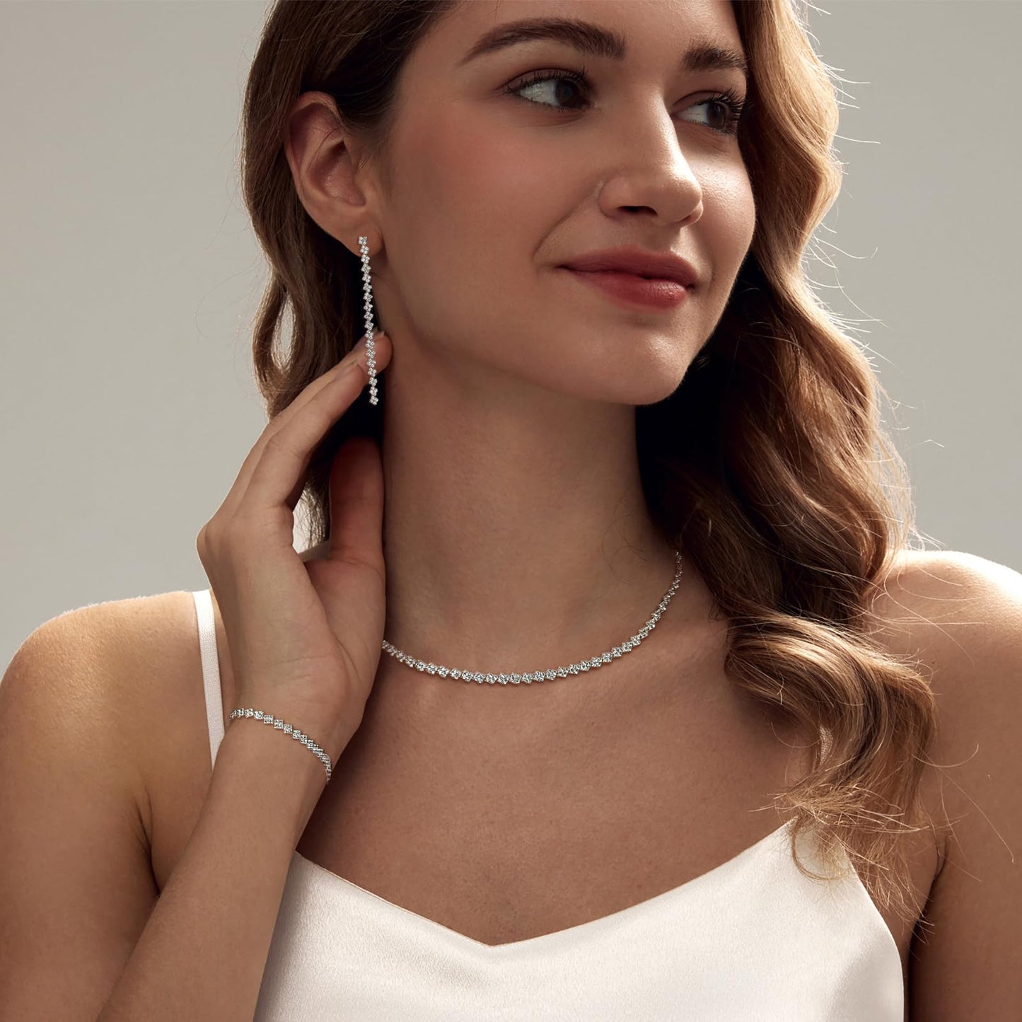 LULII Tennis Necklace Set for Women Dainty Sterling Silver Necklace and Earring Sets Diamond Drop Dangle Earrings Crystal Bracelets for Women Silver Jewelry Sets for Bride Gift