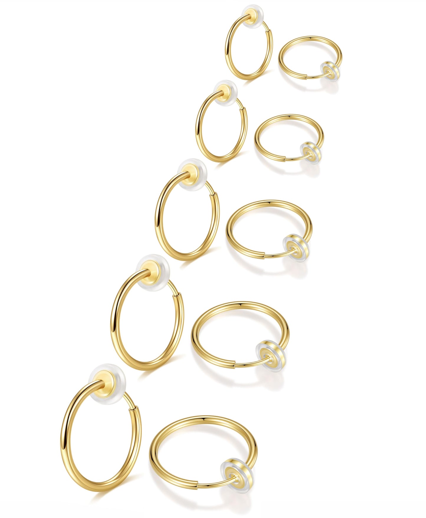 PLOMFOV Clip On Hoop Earrings for Women Small 14K Gold Plated Clip On Earrings Women Fake Hoop Earrings Non Pierced Earrings 14mm-18mm