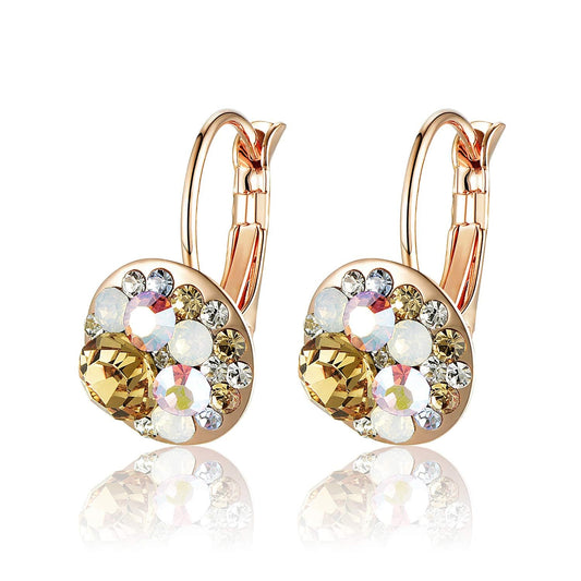 Multicolored Austrian Crystal Drop Earrings for Women 14K Gold Plated Hypoallergenic Leverback Dangle Earrings (Yellow Main Crystal/Rose Gold-tone)