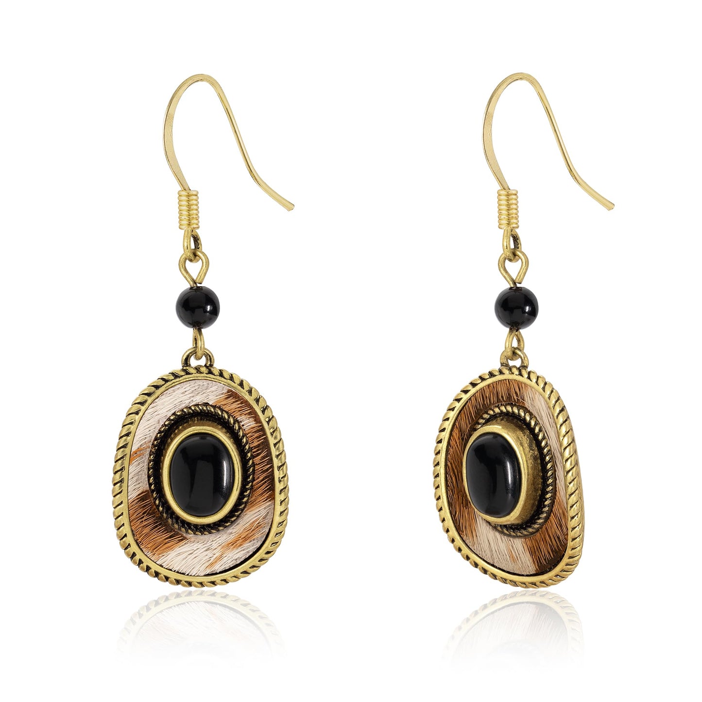 Wrangler Western TearDrop Dangle Earrings for Women Country Statement Genuine Horsehair Turquoise Vintage Cowgirl Cowboy Jewelry (Gold-Black A)