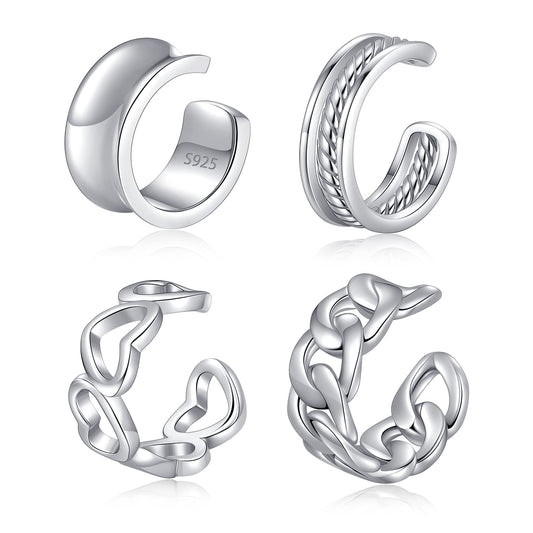 Ear Cuffs 925 Sterling Silver Fake Ear Cuffs Non Piercing Ear Conch Clip on Earrings for Women