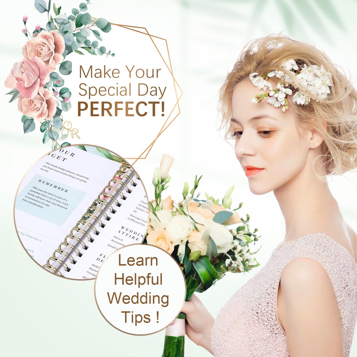 Bride's Wedding Planner & Organizer - Wedding Planner, 188 Pages, Gold Foil Hardcover with Metal Corners + 6 Inside Pockets + Countdown Calendar, Engagement Diary Gift for the Future Bride and Groom
