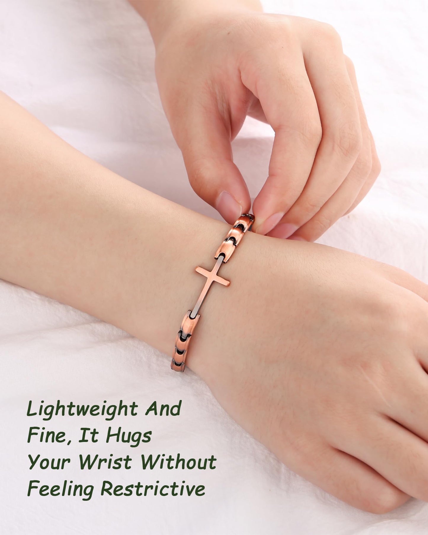 MagEnergy Copper Magnetic Bracelet for Women, Cross Copper Bracelet with 3500 Gauss Magnets, Adjustable, Christian Jewelry Gift