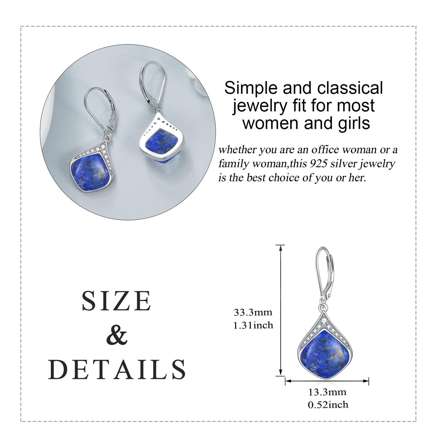 Lapis Lazuli Teardrop Earrings for Women Sterling Silver Cubic Zirconia Teardrop Drop cubic Zirconia Dangle Earrings Jewelry Christmas Gifts for Women