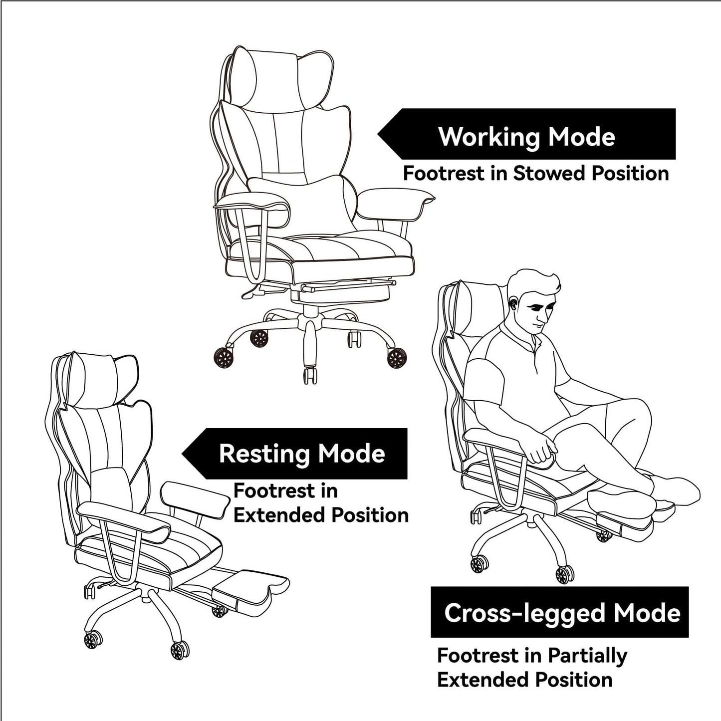 Efomao Big and Tall Office Chair 400lbs – PU Leather Executive Office Chair with Lumbar Support & Leg Rest, Heavy-Duty Computer Chair for Home Office, Dark Beige