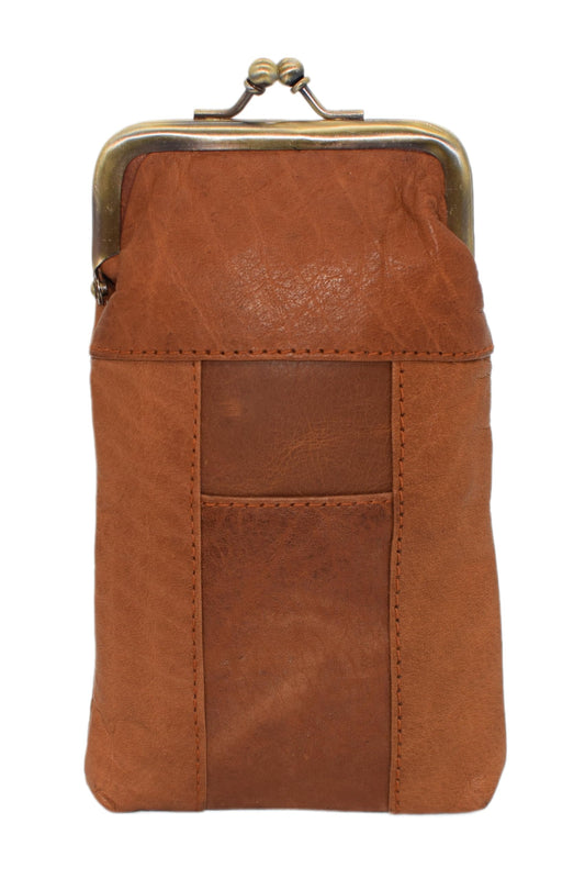 Genuine Leather Tan Cigarette Case Holder Slim Pack Regular or 100's & Lighter Pocket with Metal Twist Clasp (Tan)