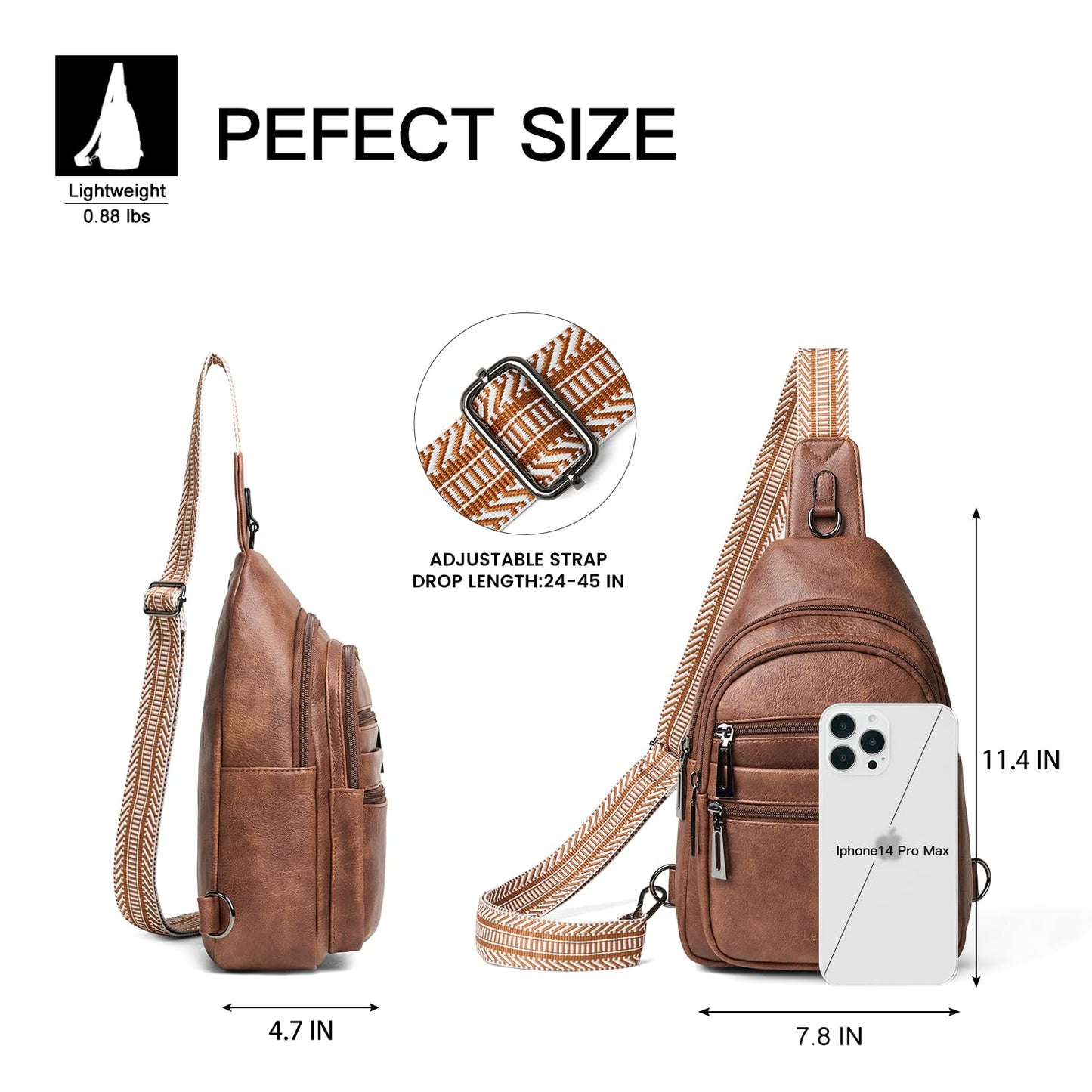 Leresas Sling Bag for Women Crossbody Bags Fanny Packs Over Shoulder Bag Sling Purse Backpack Vegan Leather Travel Handbag Purse Gifts Brown