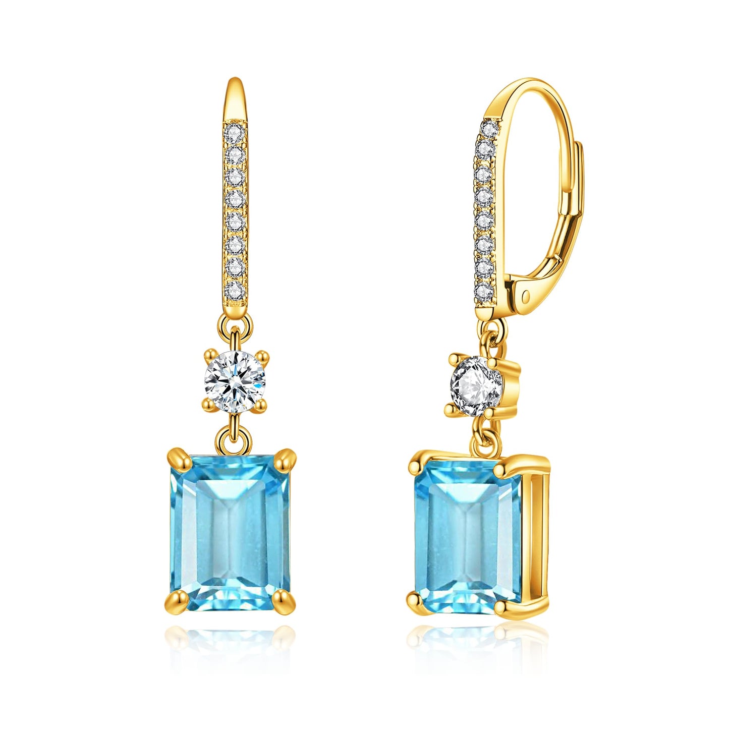 CiNily Leverback Earrings for Women Rectangular-cut Drop Dangle Earring Hypoallergenic, 14K Yellow Gold Plated Blue Cubic Zircon Earrings Diamond Dangle Ear Rings Jewelry for Xmas Birthday