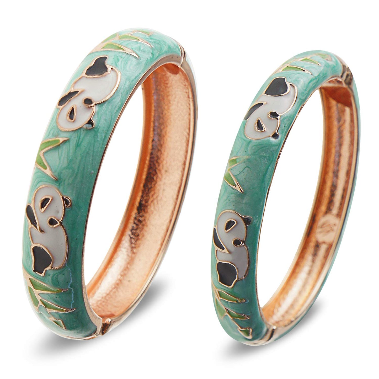 UJOY Cloisonne Bangles Gorgeous National Floral Panda Set Enameled Plated Handcrafted Bracelets Jewelry Gifts 55C43 Panda Green